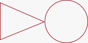 Immagine che rappresenta una forza d'attacco totalmente centripeta triangolare a contatto con un cerchio. Per l'articolo la fisica e la geometria dell'arte marziale.