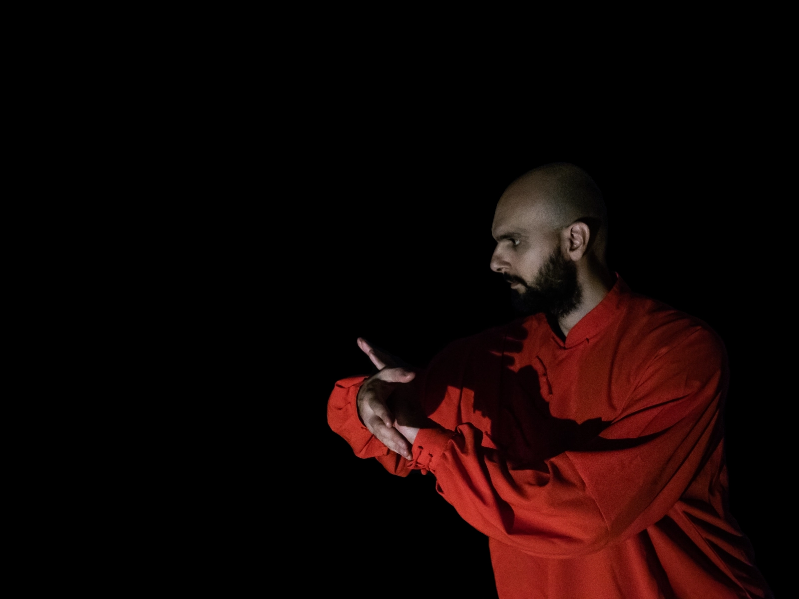 Fotografia di Andrea Salimbeni, maestro della Lü Dongbin, che esegue una tecnica di Taiji Quan