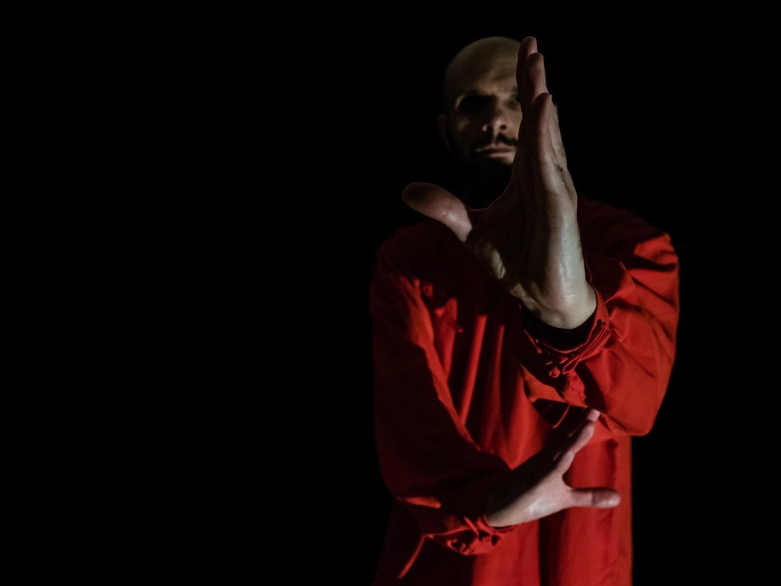 Fotografia di Andrea Salimbeni, maestro della Lü Dongbin, che esegue una tecnica di Bagua Zhang